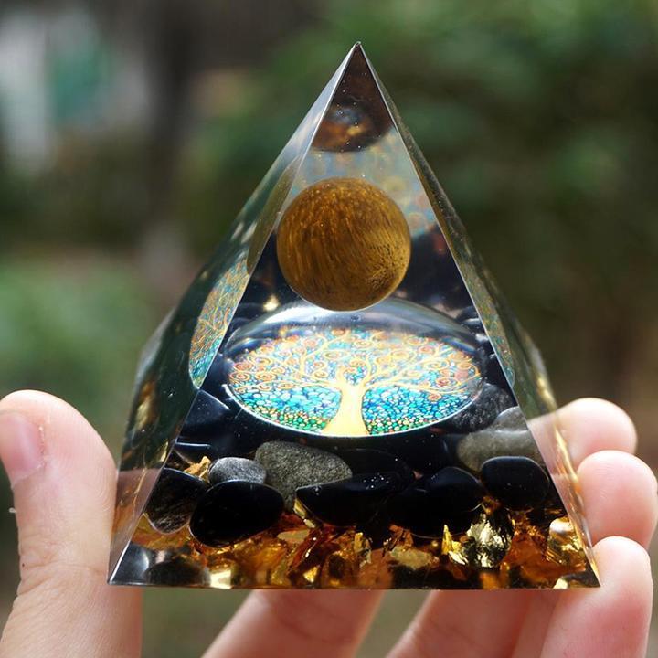 Orgonite Pyramid 60mm Amethyst Crystal Sphere With Obsidian Natural Cristal Stone