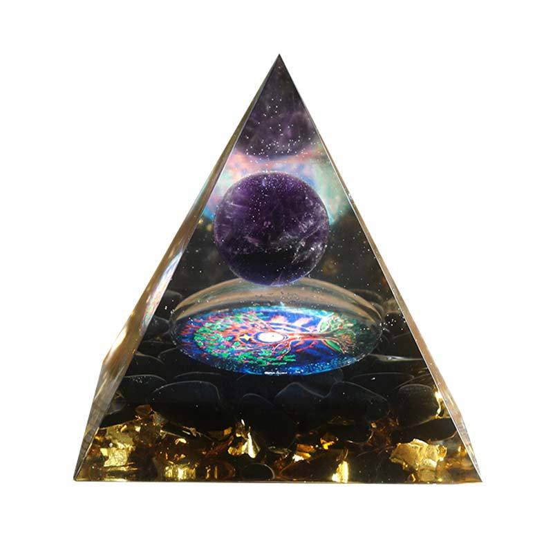 Orgonite Pyramid 60mm Amethyst Crystal Sphere With Obsidian Natural Cristal Stone