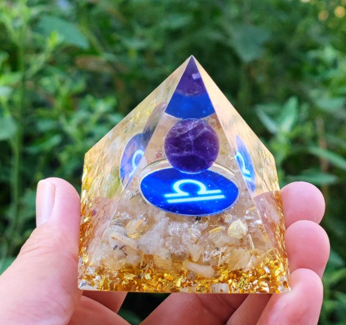 Orgonite Pyramid 60mm Amethyst Crystal Sphere With Obsidian Natural Cristal Stone