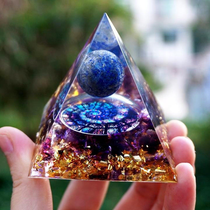 Orgonite Pyramid 60mm Amethyst Crystal Sphere With Obsidian Natural Cristal Stone