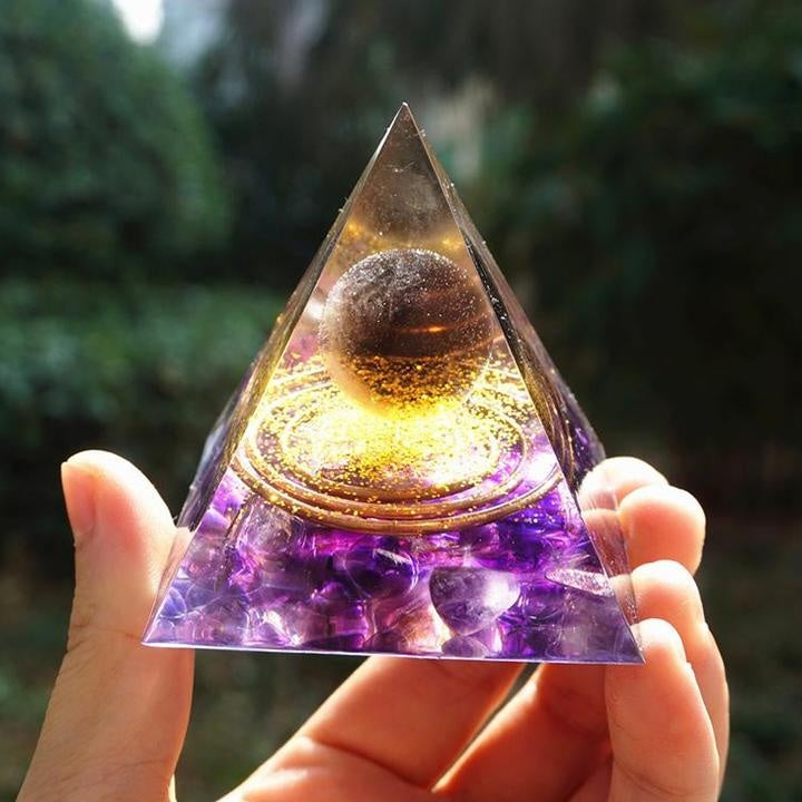 Orgonite Pyramid 60mm Amethyst Crystal Sphere With Obsidian Natural Cristal Stone