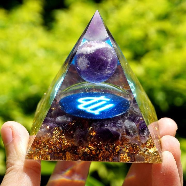 Orgonite Pyramid 60mm Amethyst Crystal Sphere With Obsidian Natural Cristal Stone