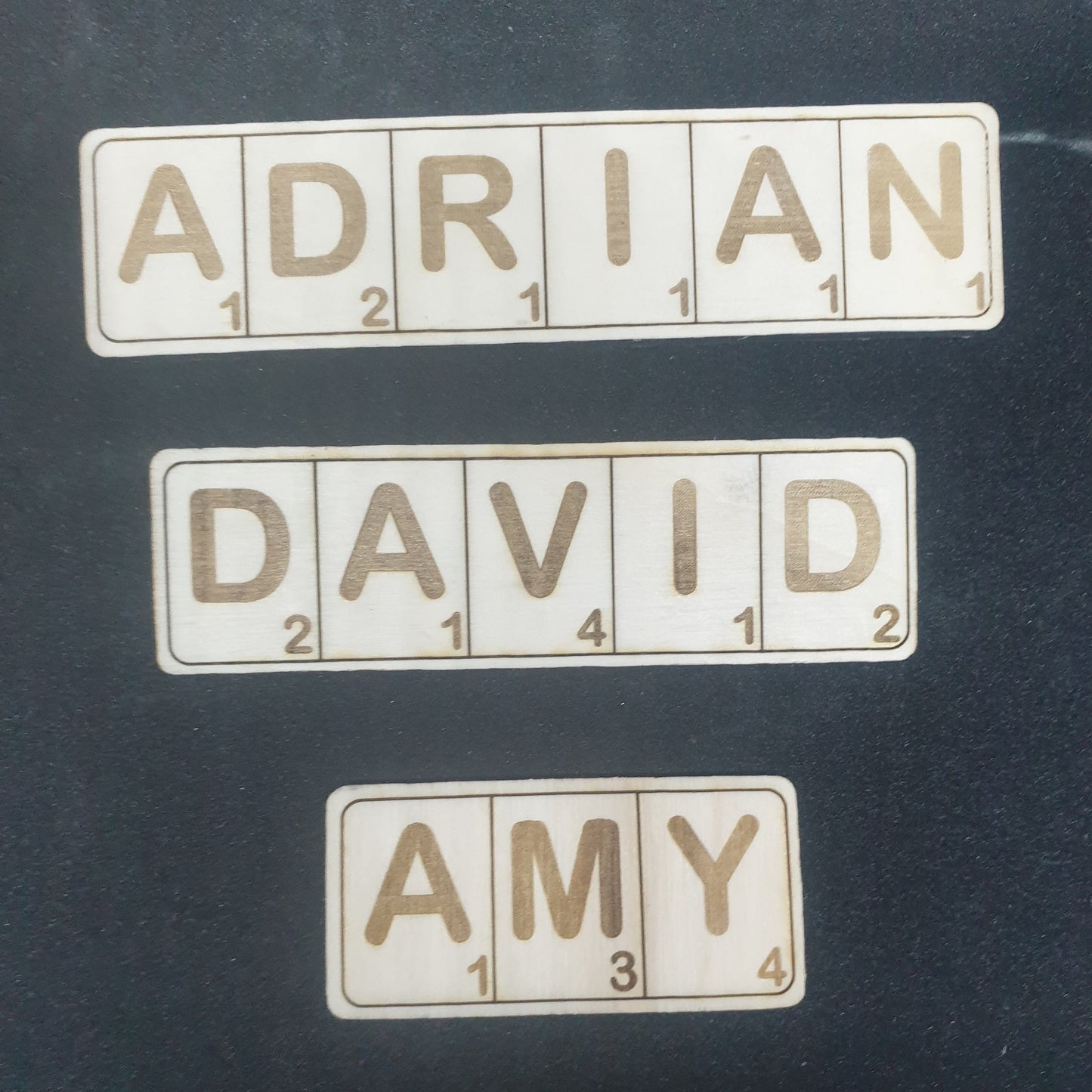Scrabble personalised name tag - Laser Engraved - Mum dad Nan Grandad, Brother Sister