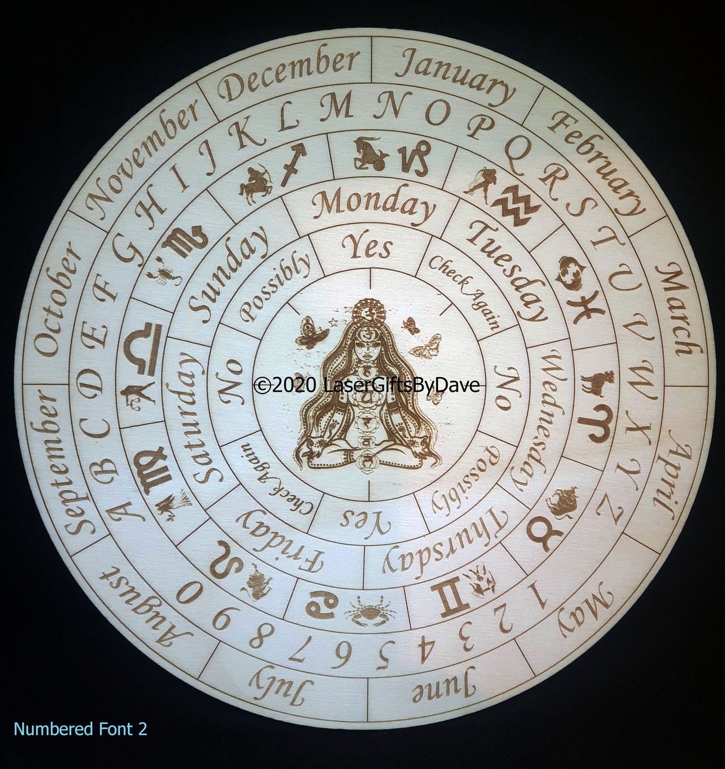 Stained Wooden Pendulum Spiritual Numbered Divination Dowsing Board - Laser Engraved
