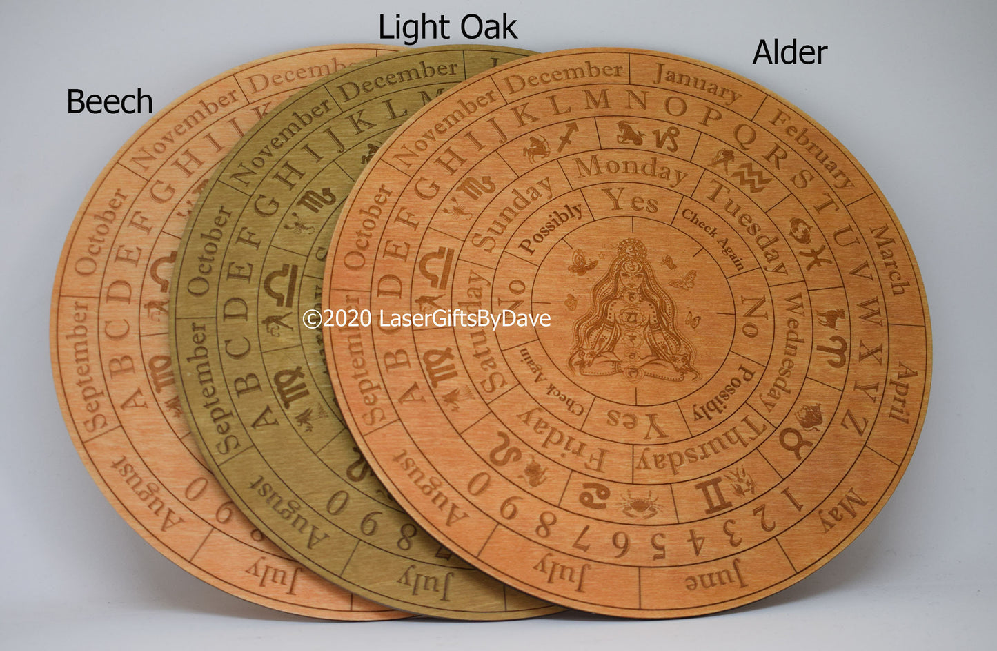 Stained Wooden Pendulum Spiritual Numbered Divination Dowsing Board - Laser Engraved