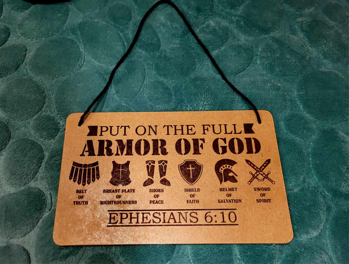 Armor of God, Ephesians 6:10 Bible Verse. Laser engraved on MDF. Spiritual Protection.