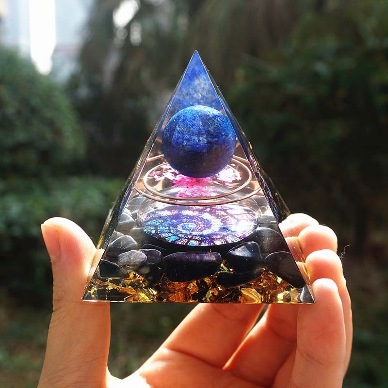 Orgonite Pyramid 60mm Amethyst Crystal Sphere With Obsidian Natural Cristal Stone