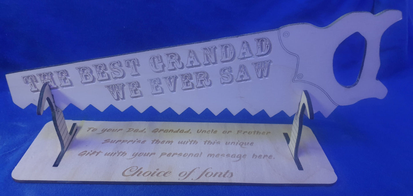 Personalised laser engraved saw - Best Dad / Grandad I / We ever saw. Father's Day / Easter / Birthday