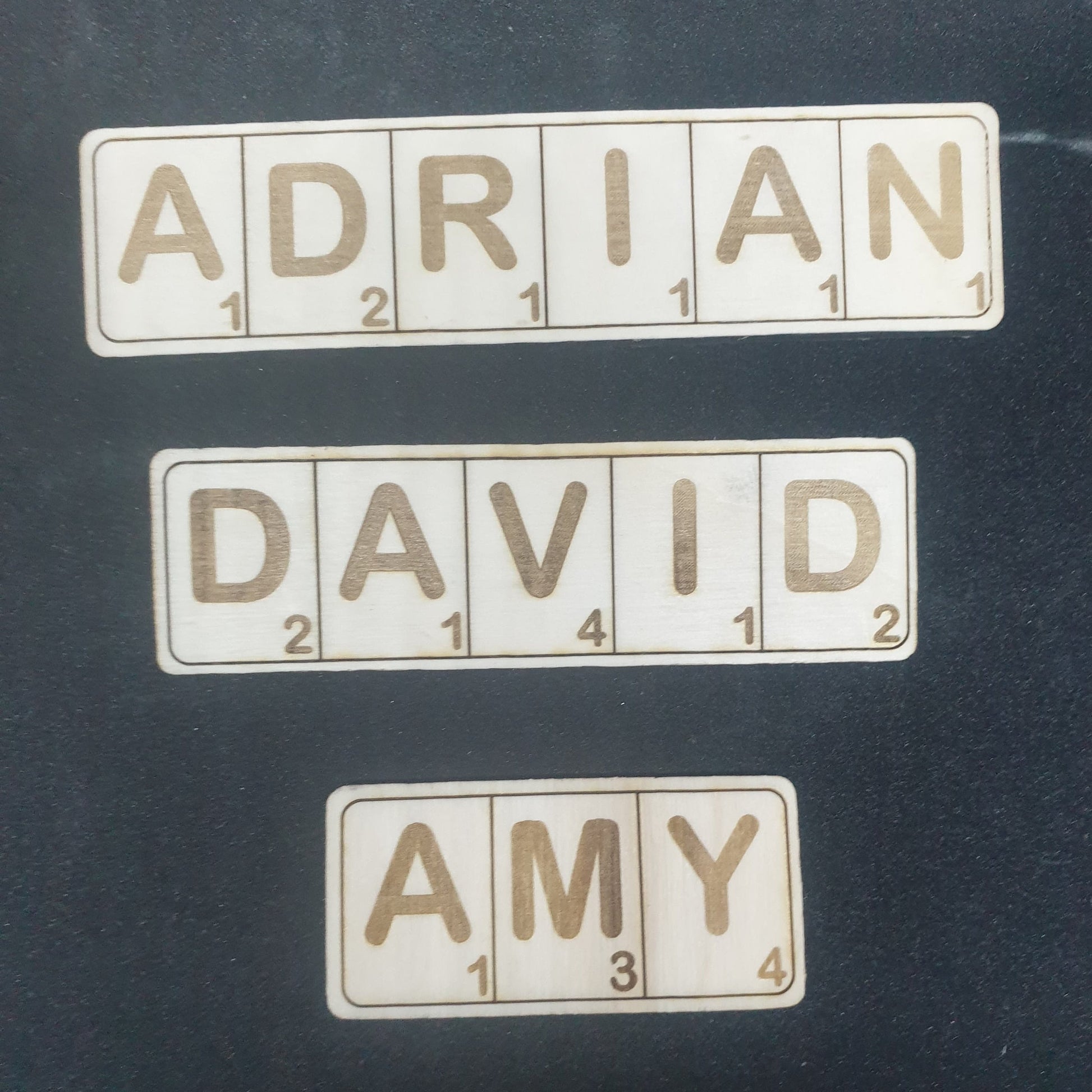 Scrabble personalised name tag - Laser Engraved - Mum dad Nan Grandad, Brother Sister