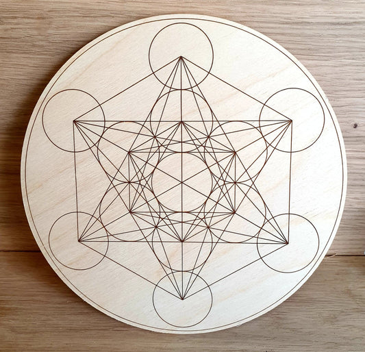 Laser Engraved Metatron Cube on Ply or MDF- 195mm diameter