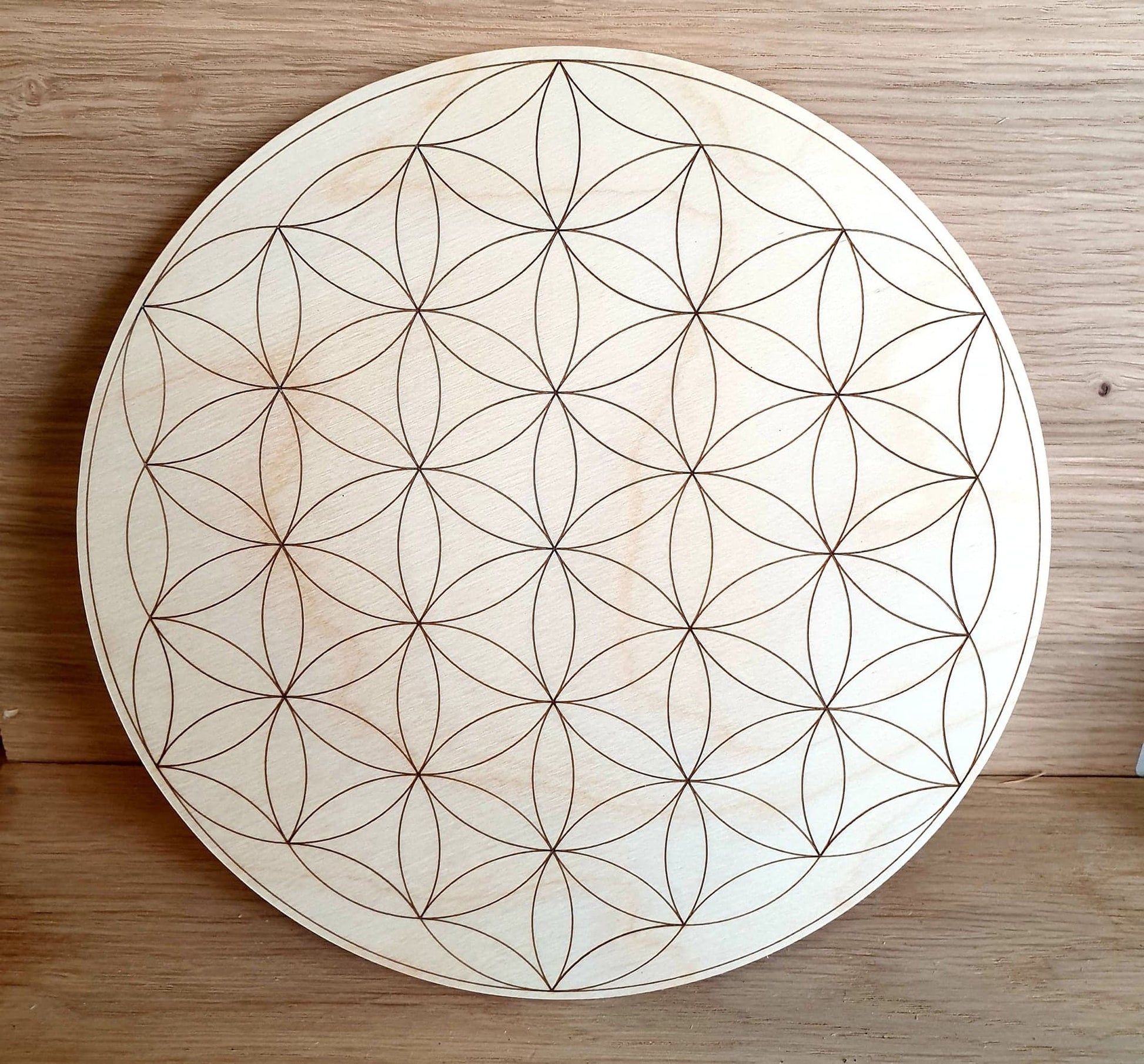 Laser Engraved Flower of Life on Ply or MDF- 195mm diameter