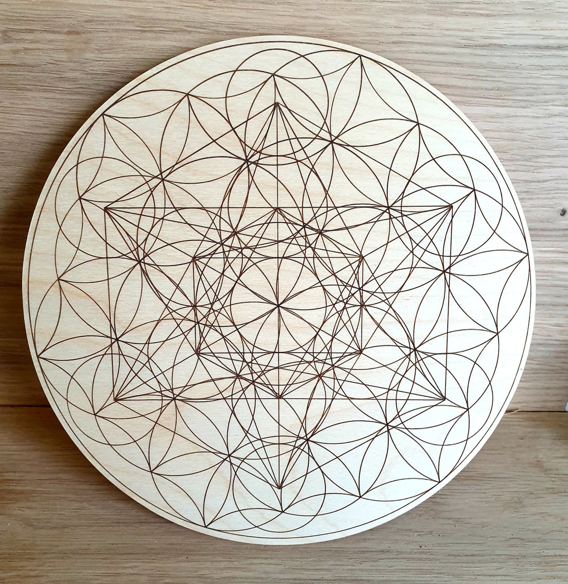Laser Engraved Metatron Cube / Flow of Life combined on Ply or MDF- 195mm diameter