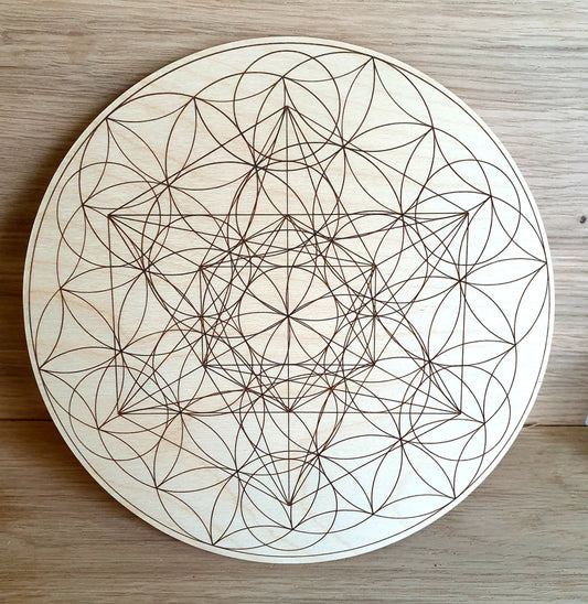 Laser Engraved Metatron Cube / Flow of Life combined on Ply or MDF- 195mm diameter