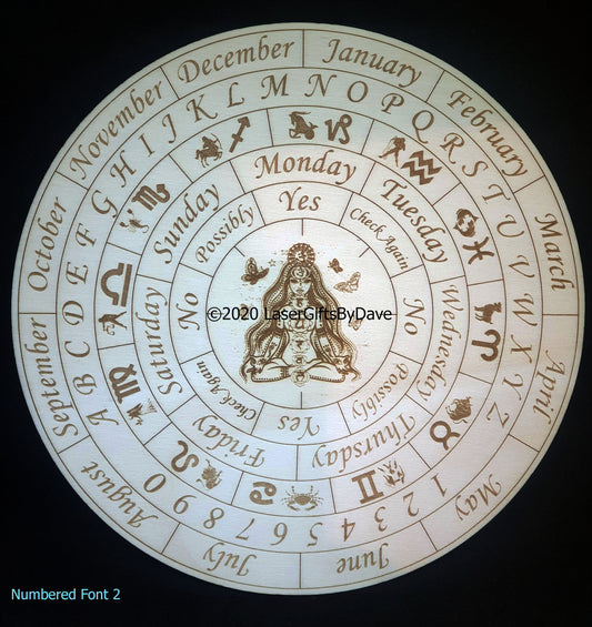 Stained Wooden Pendulum Spiritual Numbered Divination Dowsing Board - Laser Engraved
