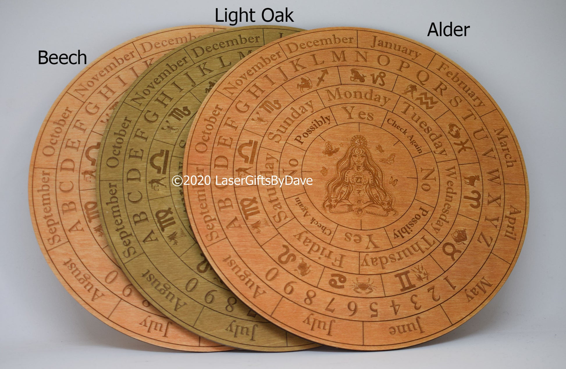 Stained Wooden Pendulum Spiritual Numbered Divination Dowsing Board - Laser Engraved
