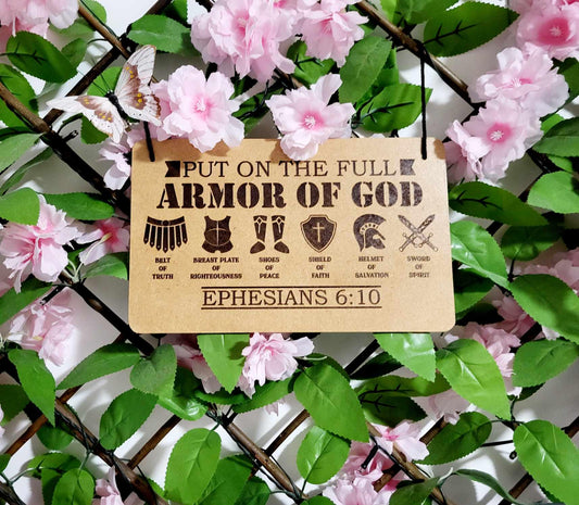 Armor of God, Ephesians 6:10 Bible Verse. Laser engraved on MDF. Spiritual Protection.